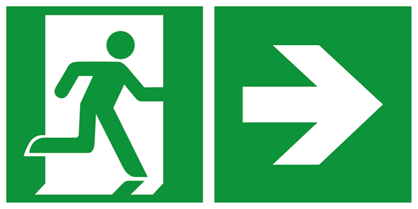 Evacuatie pictogrammen: pictogram nooduitgang en pijl